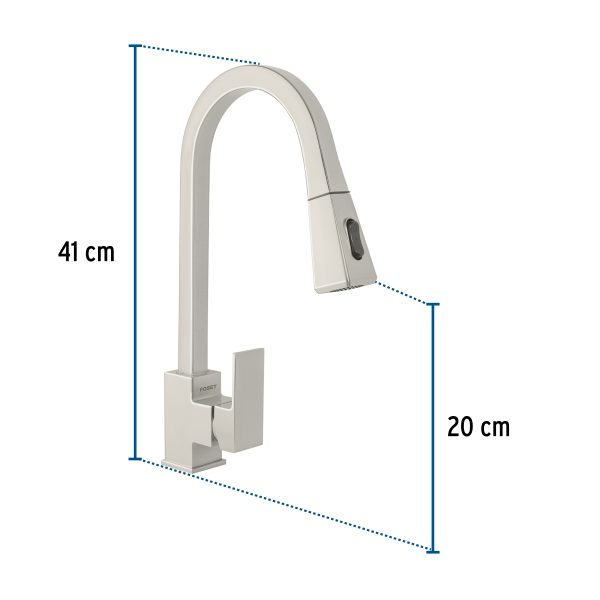 44222 - Monomando nariz retráctil para fregadero,satín, FOSET KUBO