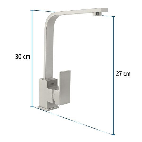 44215 - Monomando cuello alto para fregadero, satín, FOSET KUBO
