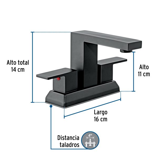 44229 - Mezcladora para lavabo 4', negro, FOSET KUBO