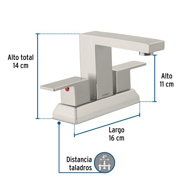 44228 - Mezcladora para lavabo 4', satín, FOSET KUBO