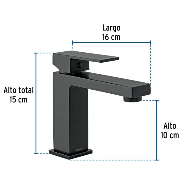 44203 - Monomando corto para lavabo, negro, FOSET KUBO