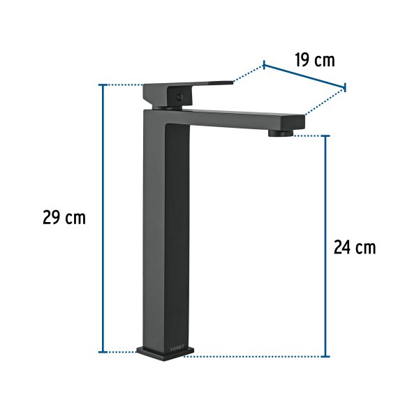44210 - Monomando alto para lavabo, negro, FOSET KUBO