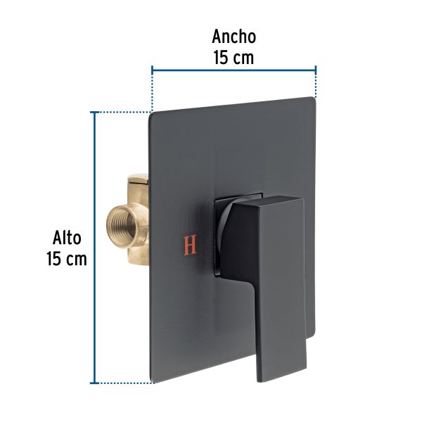 44267 - Monomando para regadera sin desviador, negro, FOSET KUBO