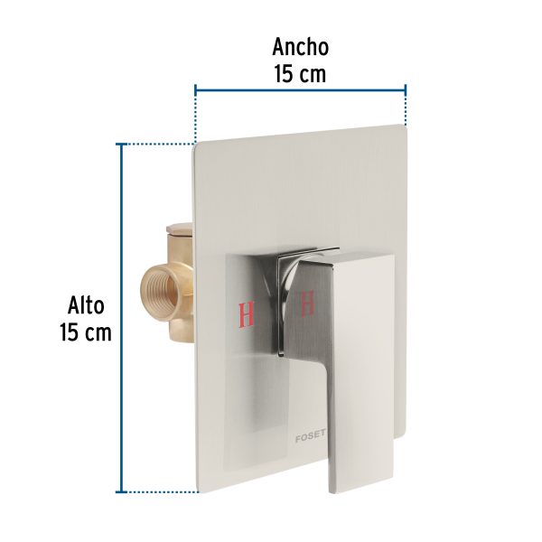 44266 - Monomando para regadera sin desviador, satín, FOSET KUBO