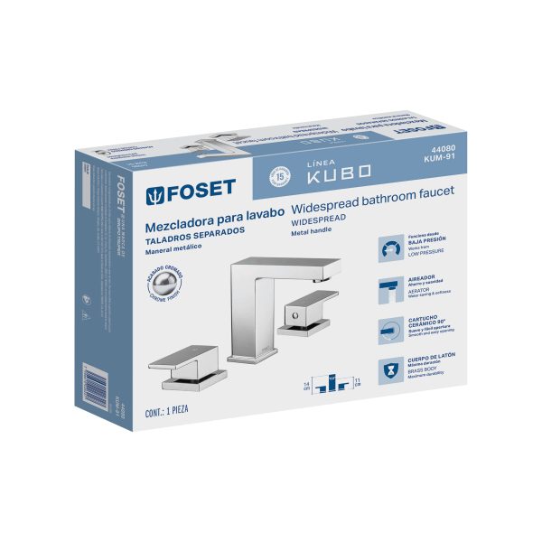 44080 - Mezcladora para lavabo taladros separados, cromo, FOSET KUBO