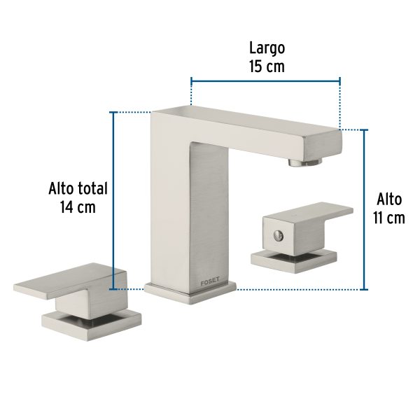 44258 - Mezcladora para lavabo taladros separados, satín, FOSET KUBO