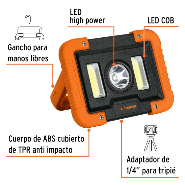 14631 - Lámpara LED 1000 lm de trabajo, recargable, TRUPER