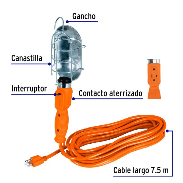 LAT-8MFC1.jpg 47259 - Lámpara de taller con canastilla metálica 7.5 m, Volteck