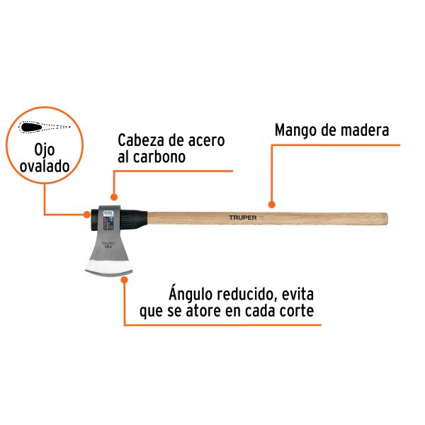 102981 - Hacha labor entera 4 lb, mango de madera 36', TRUPER