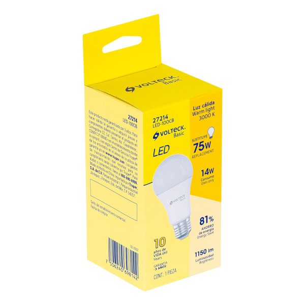 27214 - Lámpara LED A19 14 W (equiv. 75 W), luz cálida, caja, Basic