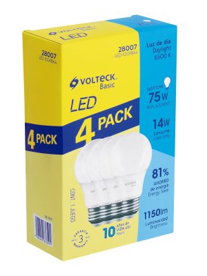 LED-100FBX4.jpg 28007 - Pack de 4 lámparas LED A19 14 W (equiv. 75 W), luz de día