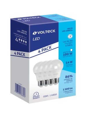 LED-100FX4.jpg 48128 - Pack de 4 lámparas LED A19 14 W (equiv. 100 W), luz de día