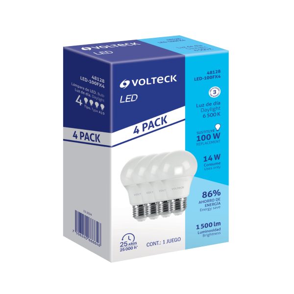 48128 - Pack de 4 lámparas LED A19 14 W (equiv. 100 W), luz de día