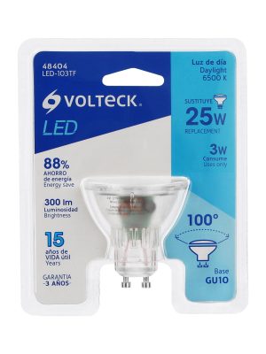 LED-103TFE1.jpg 48404 - Lámpara trans. de LED 3 W MR16 base GU10 luz de día, blíster