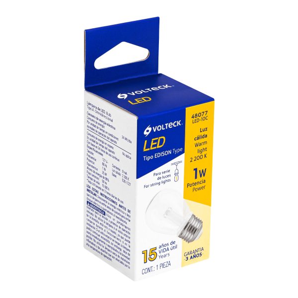 48077 - Lámpara LED S14 sin filamento 1 W luz cálida, caja, Volteck