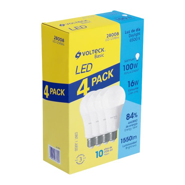 28008 - Pack de 4 lámparas LED A19 16 W (equiv. 100 W), luz de día