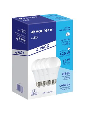 48129 - Pack de 4 lámparas LED A19 18 W (equiv. 125 W), luz de día
