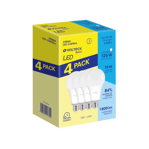 29069 - Pack de 4 lámparas LED A19 18 W (equiv. 135 W), luz de día