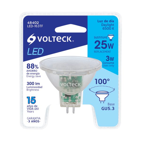 48402 - Lámpara trans. de LED 3W MR16 base GU5.3 luz de día, blíster