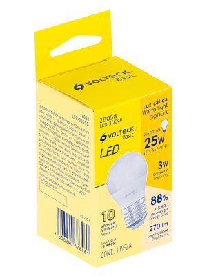 28058 - Lámpara LED G45 3 W (equiv. 25 W), luz cálida, caja, Basic