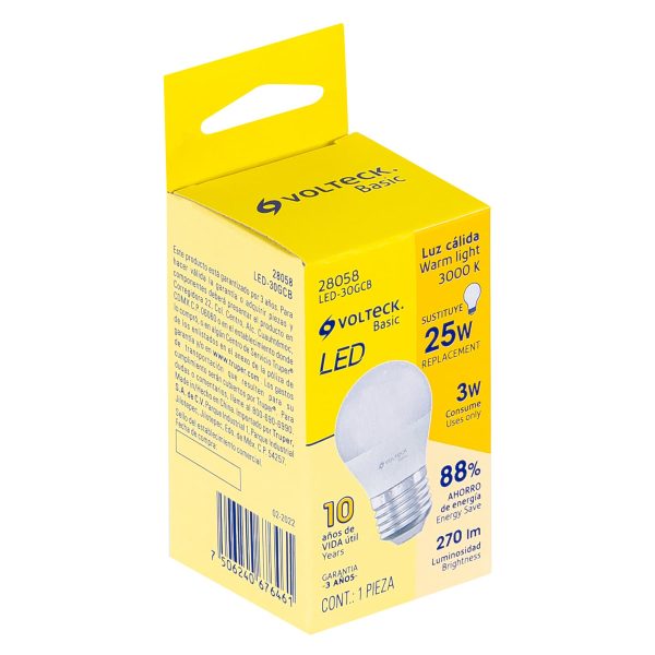 28058 - Lámpara LED G45 3 W (equiv. 25 W), luz cálida, caja, Basic