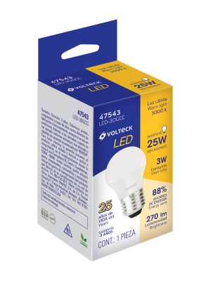 47543 - Lámpara LED G45 3 W (equiv. 25 W), luz cálida, caja, Volteck