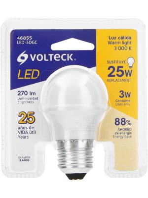 LED-30GCE1.jpg 46855 - Lámpara LED G45 3 W (equiv. 25 W) luz cálida blíster Volteck