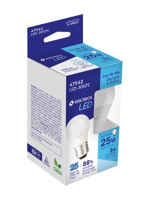 LED-30GFCE1.jpg 47542 - Lámpara LED G45 3 W (equiv. 25 W), luz de día, caja, Volteck