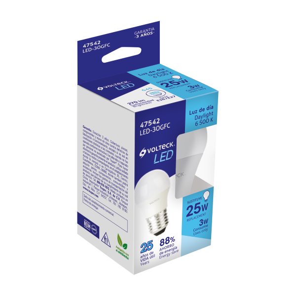 47542 - Lámpara LED G45 3 W (equiv. 25 W), luz de día, caja, Volteck