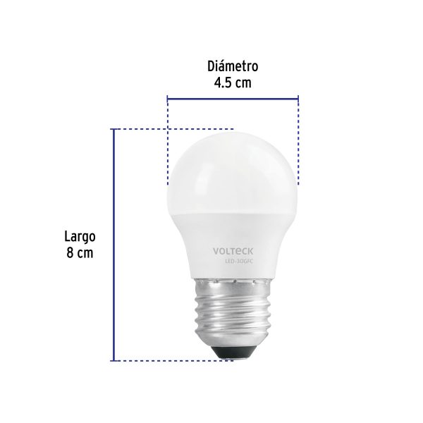 47542 - Lámpara LED G45 3 W (equiv. 25 W), luz de día, caja, Volteck