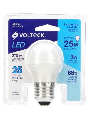 LED-30GFE1.jpg 46854 - Lámpara LED G45 3 W (equiv. 25 W) luz de día blíster Volteck