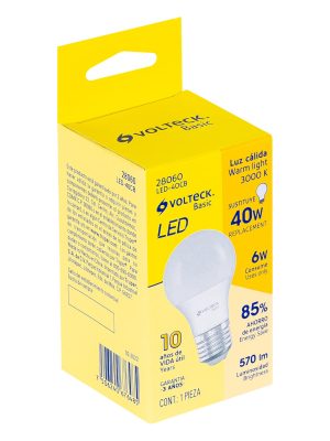 28060 - Lámpara LED A19 6 W (equiv. 40 W), luz cálida, caja, Basic