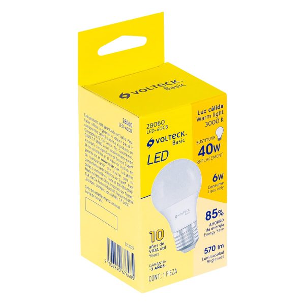 28060 - Lámpara LED A19 6 W (equiv. 40 W), luz cálida, caja, Basic