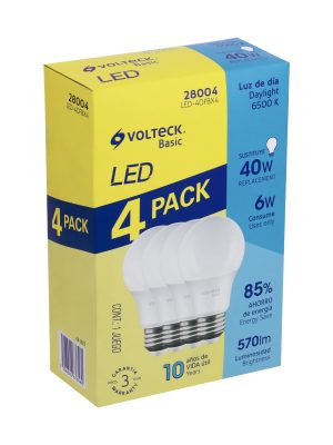 LED-40FBX4.jpg 28004 - Pack de 4 lámparas LED A19 6 W (equiv. 40 W), luz de día