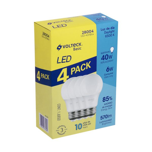 28004 - Pack de 4 lámparas LED A19 6 W (equiv. 40 W), luz de día