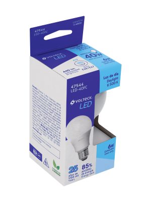 LED-40FCE1.jpg 47544 - Lámpara LED tipo bulbo A19 6 W luz de día, caja, Volteck