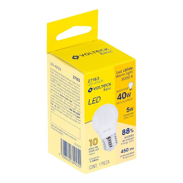 27163 - Lámpara LED G45 5 W (equiv. 40 W), luz cálida, caja, Basic