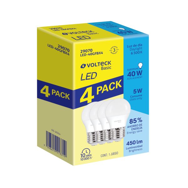 29070 - Pack de 4 lámparas LED G45 5 W (equiv. 35 W), luz de día