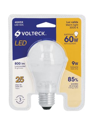 LED-60CE1.jpg 46859 - Lámpara LED A19 9 W (equiv. 60 W) luz cálida blíster Volteck
