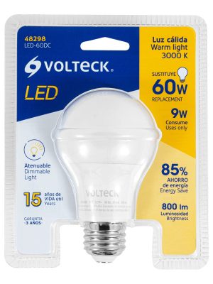 LED-60DCE1.jpg 48298 - Lámpara de LED atenuable tipo bulbo 9 W luz cálida, blíster