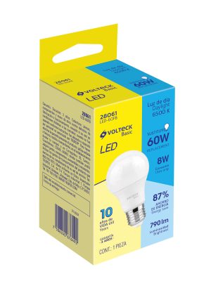 LED-60FBE1.jpg 28061 - Lámpara LED A19 8 W (equiv. 60 W), luz de día, caja, Basic