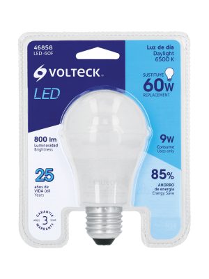 LED-60FE1.jpg 46858 - Lámpara LED A19 9 W (equiv. 60 W) luz de día blíster Volteck