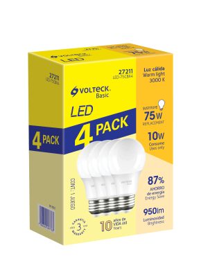 27211 - Pack de 4 lámparas LED A19 10 W (equiv. 75 W), luz cálida