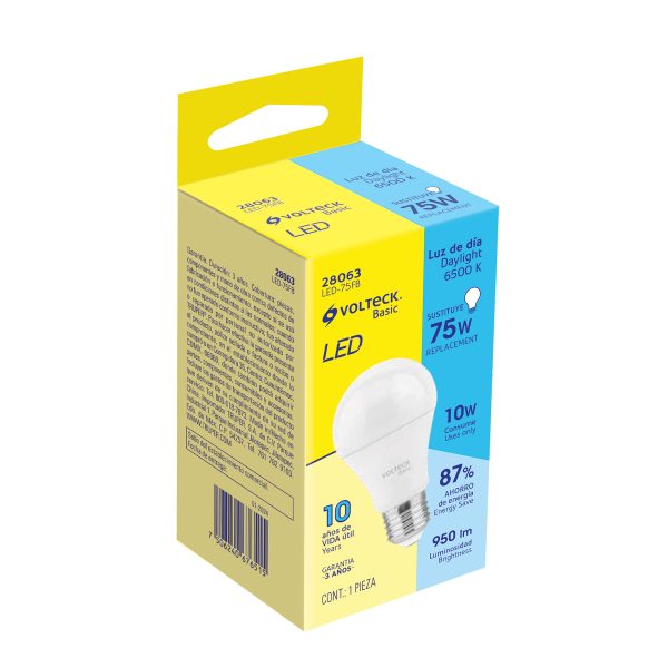 28063 - Lámpara LED A19 10 W (equiv. 75 W), luz de día, caja, Basic