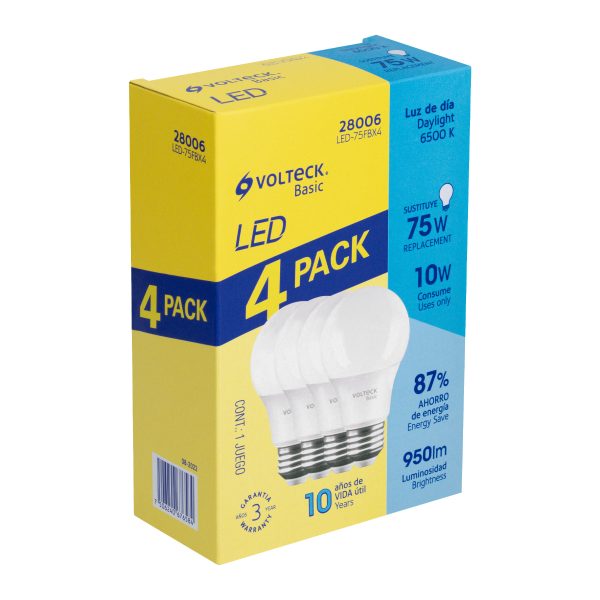 28006 - Pack de 4 lámparas LED A19 10 W (equiv. 75 W), luz de día