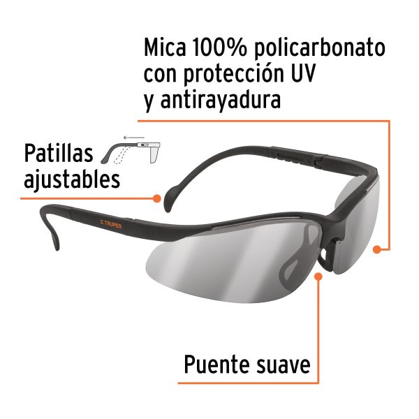 10825 - Lentes de seguridad espejo plata, Truper Vision
