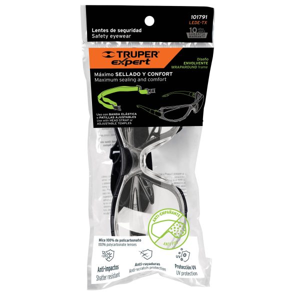 101791 - Lentes transp antiempaño c/marco de espuma y correa, Expert