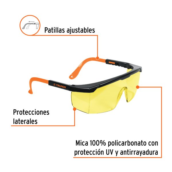 15137 - Lentes de seguridad ajustables ambar, Truper Classic