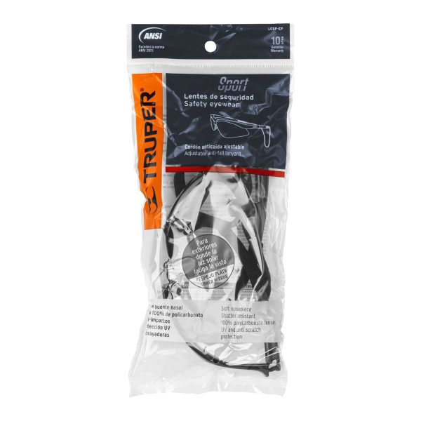 15182 - Lentes seguridad espejo plata c/cordón ajustable, Sport