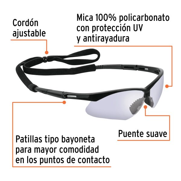15184 - Lentes seguridad espejo azul c/cordón ajustable, Sport